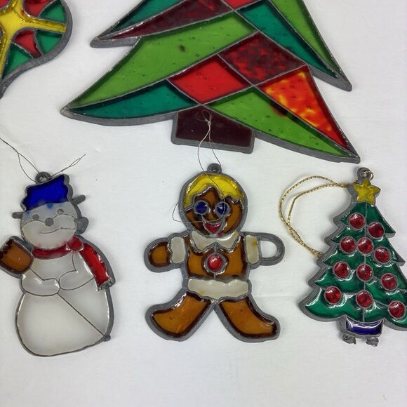 Vintage Stained Glass Style Christmas Ornaments Sun Catchers Lot Of 13 Pcs - Picture 4 of 9